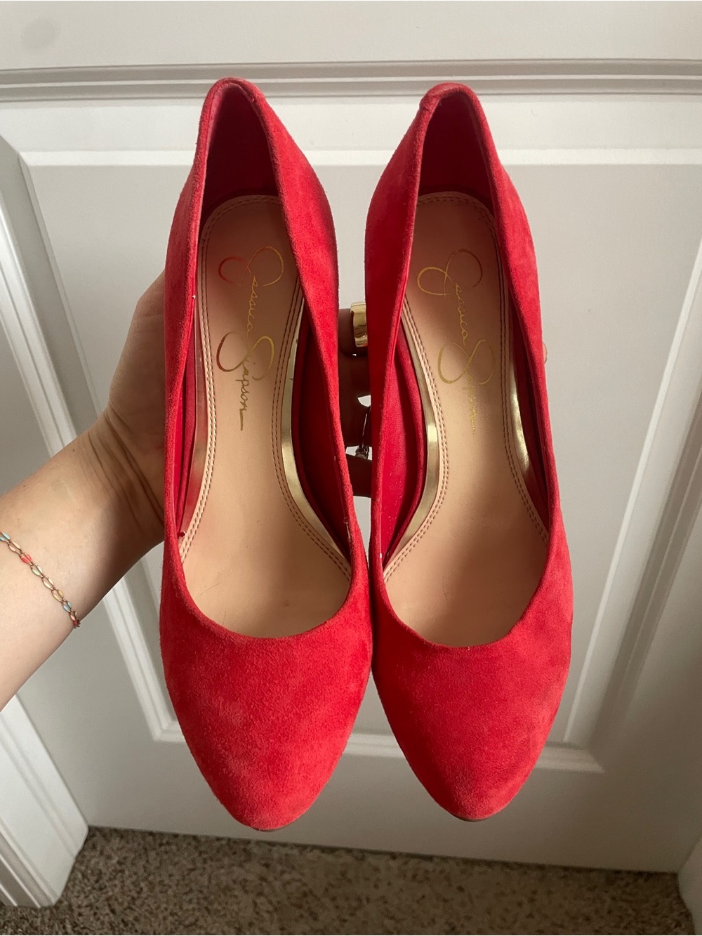Jessica Simpson Red Suede Pointed-Toe Pump High Heel Dressy Size 6.5 Worn Once